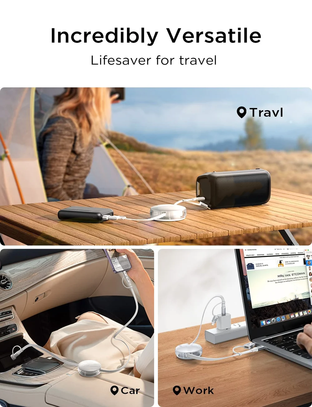 60W PD Retractable USB-C Fast Charging Data Cable