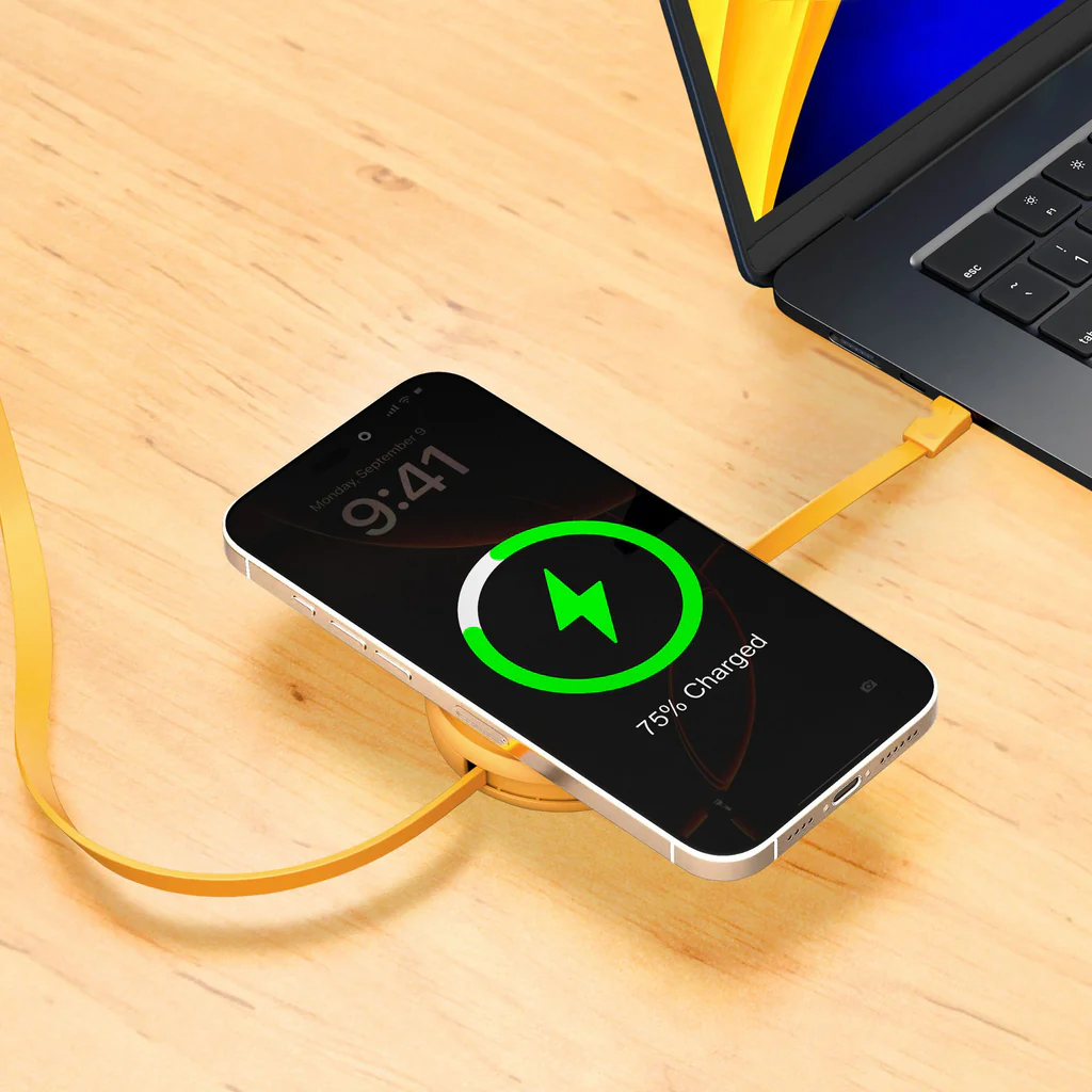 2-in-1 Retractable Cable with Wearable Wireless Charging Pad